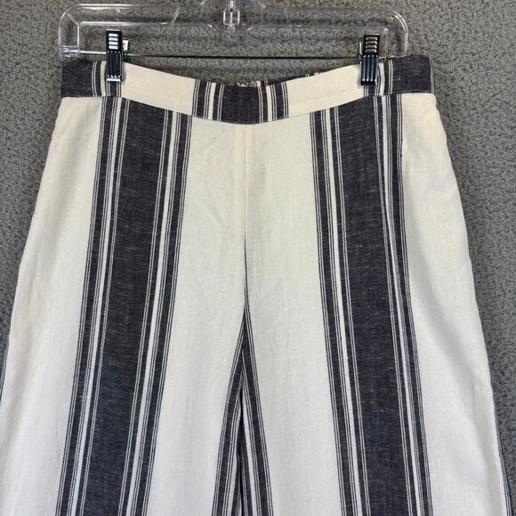 Lavender Brown Linen Pant Medium Wide Leg Beachy Coastal  Nautical Striped Lined - Picture 2 of 11